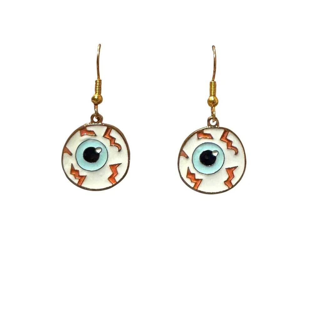Enamel Halloween Eyeball 10kt Gold Plated Earrings #2181